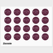 Sticker Rond Mariage Monogramme Initiales Moderne Bourgogne (Feuille)