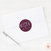 Sticker Rond Mariage Monogramme Initiales Moderne Bourgogne (Enveloppe)