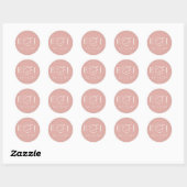 Sticker Rond Mariage Monogramme Initiales Moderne Rose Pâle (Feuille)