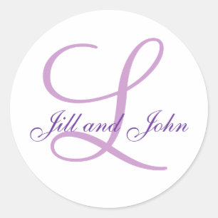 Sticker Rond Mariage Monogramme Mariée Groom Date Lilac Seal
