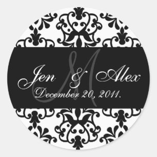 Sticker Rond Mariage Monogramme Mariée Groom Date Paisley Seal