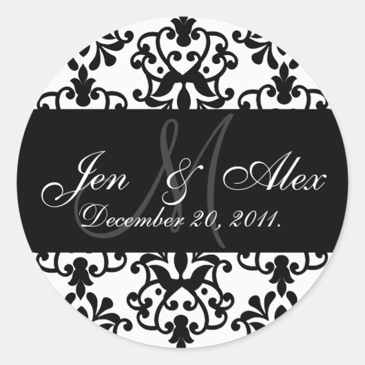 Sticker Rond Mariage Monogramme Mariée Groom Date Paisley Seal (Devant)