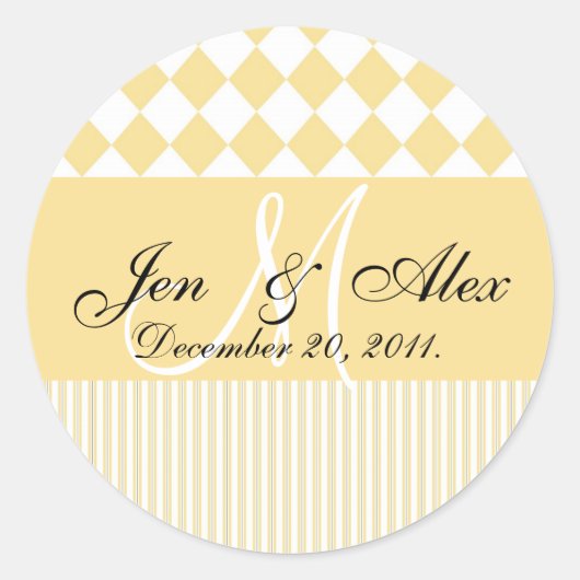 Sticker Rond Mariage Monogramme Mariée Groom Date Sceau Jaune (Devant)