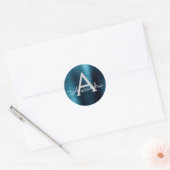 Sticker Rond Mariage Monogramme Métallique Foil Bleu (Enveloppe)