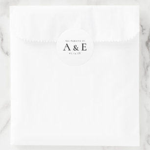 Sticker Rond Mariage Monogramme Moderne de Couples Noir et Blan