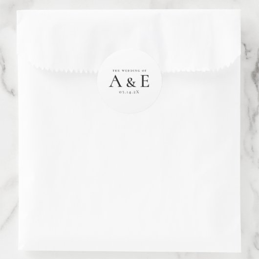 Sticker Rond Mariage Monogramme Moderne de Couples Noir et Blan (Sac)