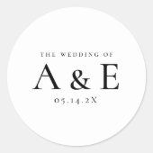 Sticker Rond Mariage Monogramme Moderne de Couples Noir et Blan (Devant)