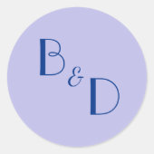 Sticker Rond Mariage Monogramme moderne Lavande Bleue (Devant)