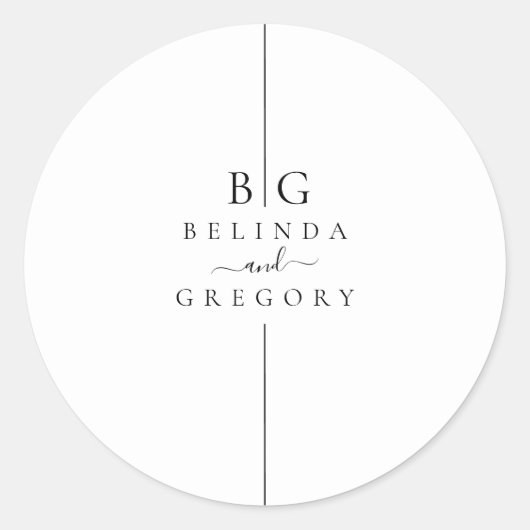 Sticker Rond Mariage monogramme moderne minimaliste en ligne (Devant)