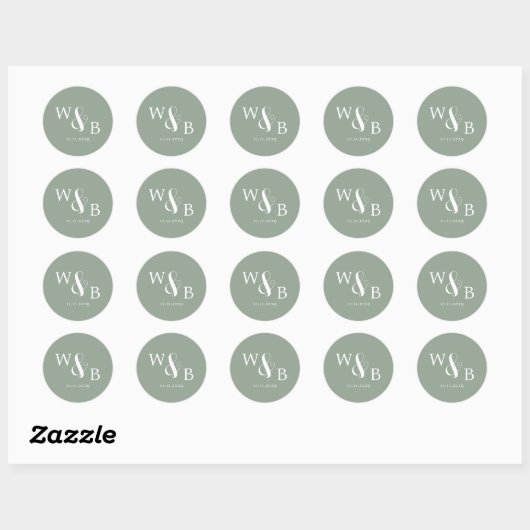 Sticker Rond Mariage monogramme moderne simple et élégant (Feuille)