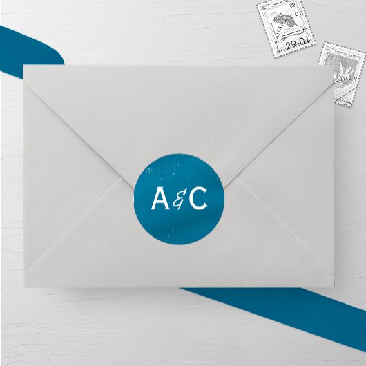 Sticker Rond Mariage Monogramme moyen bleu ciel neigeux