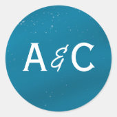 Sticker Rond Mariage Monogramme moyen bleu ciel neigeux (Devant)