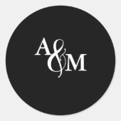 Sticker Rond Mariage Monogramme Noir & Blanc Moderne (Devant)