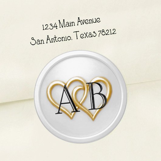 Sticker Rond Mariage Monogramme Noir Deux Cœurs Blancs