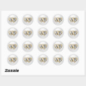 Sticker Rond Mariage Monogramme Noir Deux Cœurs Blancs (Feuille)