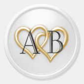 Sticker Rond Mariage Monogramme Noir Deux Cœurs Blancs (Devant)