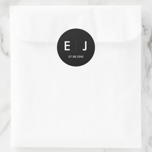 Sticker Rond Mariage Monogramme noir et blanc (Sac)