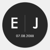 Sticker Rond Mariage Monogramme noir et blanc (Devant)