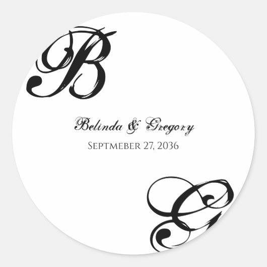 Sticker Rond Mariage Monogramme noir et blanc (Devant)