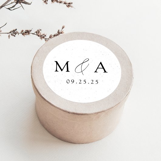 Sticker Rond Mariage Monogramme noir et blanc à spectre moderne