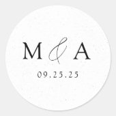 Sticker Rond Mariage Monogramme noir et blanc à spectre moderne (Devant)