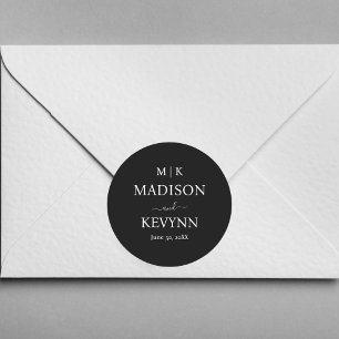 Sticker Rond Mariage monogramme noir et blanc minimaliste et él
