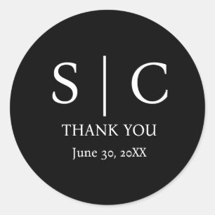 Sticker Rond Mariage monogramme noir et blanc minimaliste et él