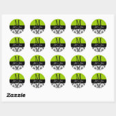 Sticker Rond Mariage Monogramme Noms Damask Apple Green Seal (Feuille)
