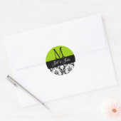 Sticker Rond Mariage Monogramme Noms Damask Apple Green Seal (Enveloppe)
