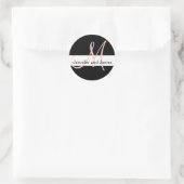 Sticker Rond Mariage Monogramme Noms initiaux Rose Blanc Noir (Sac)