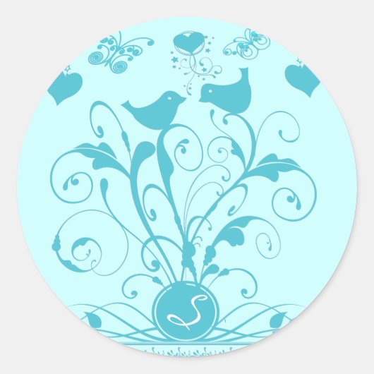 Sticker Rond Mariage Monogrammé Oiseaux changent de couleurs (Devant)