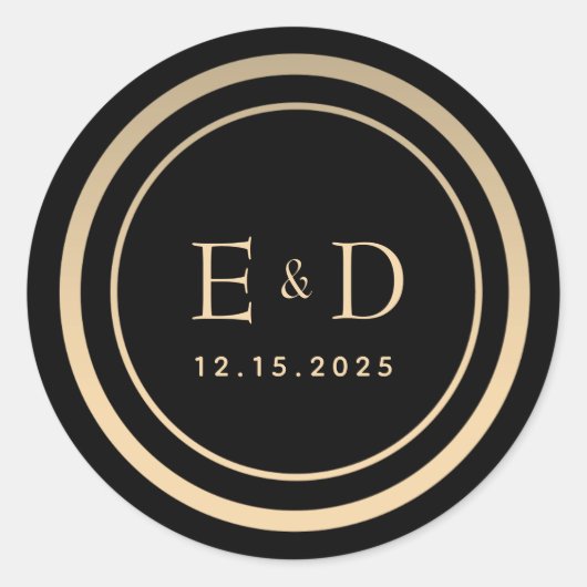 Sticker Rond Mariage Monogramme Or et Noir (Devant)