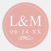 Sticker Rond Mariage Monogramme Or Rose Classique (Devant)