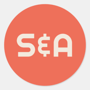 Sticker Rond Mariage monogramme orange et jaune rétro