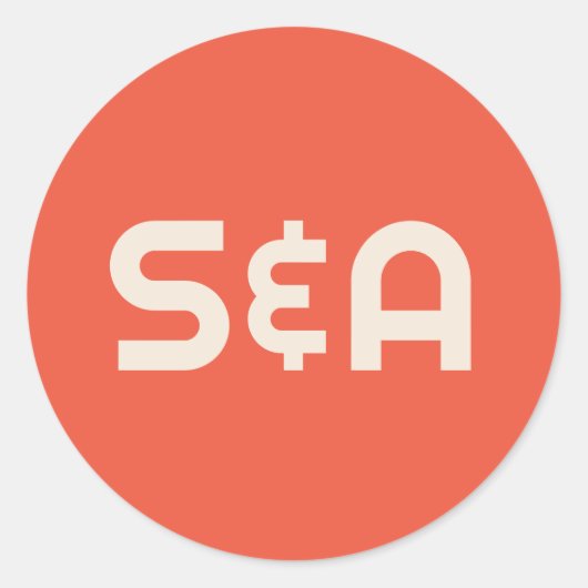 Sticker Rond Mariage monogramme orange et jaune rétro (Devant)