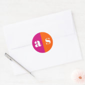 Sticker Rond Mariage monogramme orange vibre et rose magenta (Enveloppe)