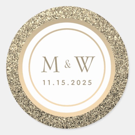 Sticker Rond Mariage Monogramme Pailleté Or (Devant)