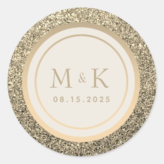 Sticker Rond Mariage Monogramme Pailleté Or (Devant)