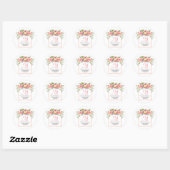 Sticker Rond Mariage Monogramme Peach Aquarelle Florale Wreath (Feuille)