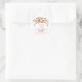 Sticker Rond Mariage Monogramme Peach Aquarelle Florale Wreath (Sac)