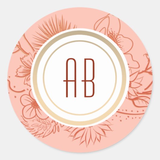 Sticker Rond Mariage Monogramme Pêche (Devant)
