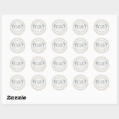 Sticker Rond Mariage Monogrammé Rayé Crème et Pêche (Feuille)