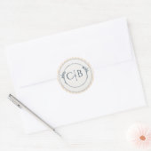 Sticker Rond Mariage Monogrammé Rayé Crème et Pêche (Enveloppe)
