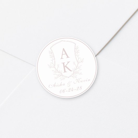 Sticker Rond Mariage Monogramme Rose Blush