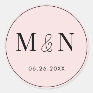 Sticker Rond Mariage Monogramme rose et noir