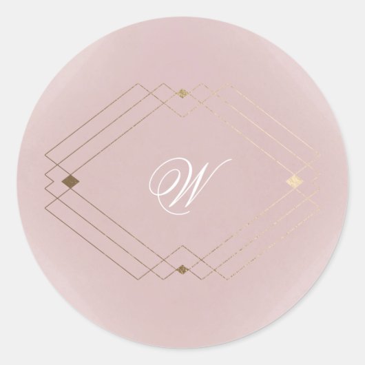Sticker Rond Mariage Monogramme Rose Poussiéreuse Or Classique (Devant)