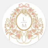Sticker Rond Mariage Monogramme Rose Rococo Français (Devant)
