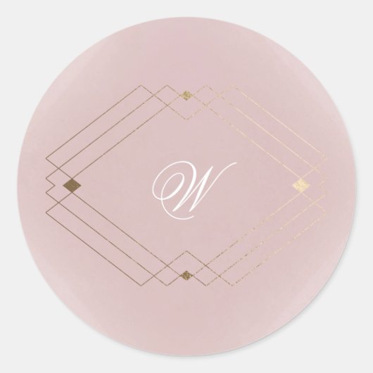 Sticker Rond Mariage Monogramme rose Rose doré classique (Devant)
