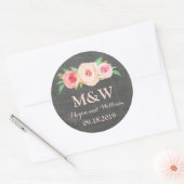 Sticker Rond Mariage Monogramme rose rose pâle Chalkboard (Enveloppe)