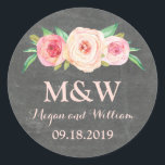 Sticker Rond Mariage Monogramme rose rose pâle Chalkboard<br><div class="desc">monogramme mariage préférez les étiquettes autocollants dans les fleurs d'aquarelle rose-rousse avec arrière - plan de tableau-noir. Une belle façon de décorer les faveurs de mariage.</div>